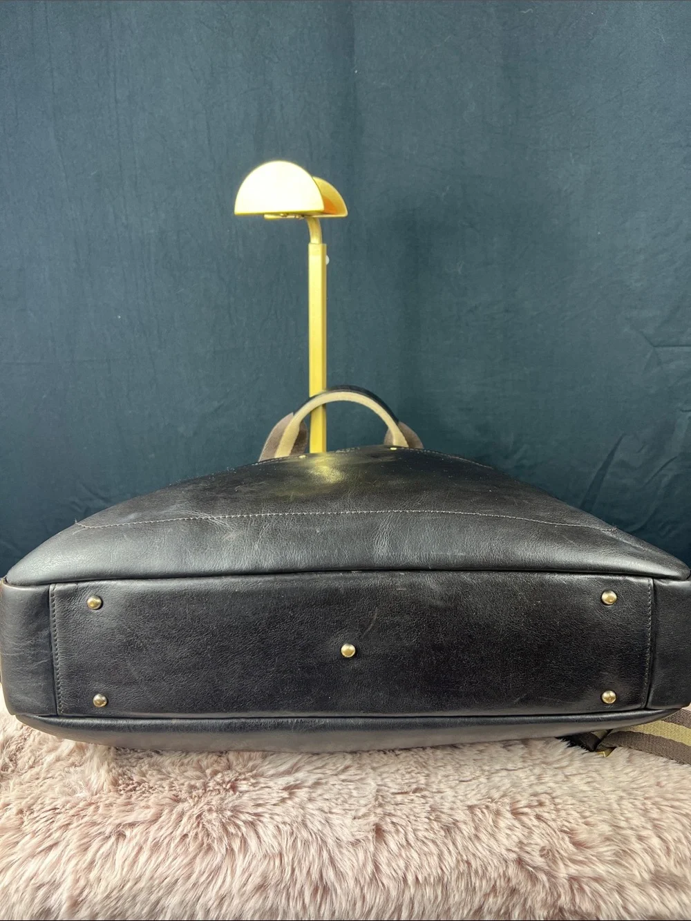 MCM München Vintage Black Leather Briefcase Laptop Messenger Shoulder Bag EUC